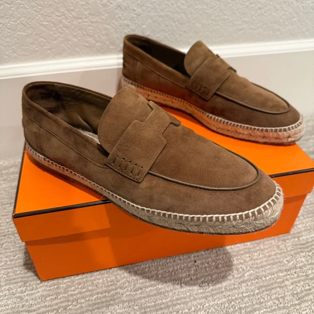 *SOLD!* Hermes Men’s Brown Suede Trip Espadrilles Size 44 EU / 11 US - Picture 3 of 13
